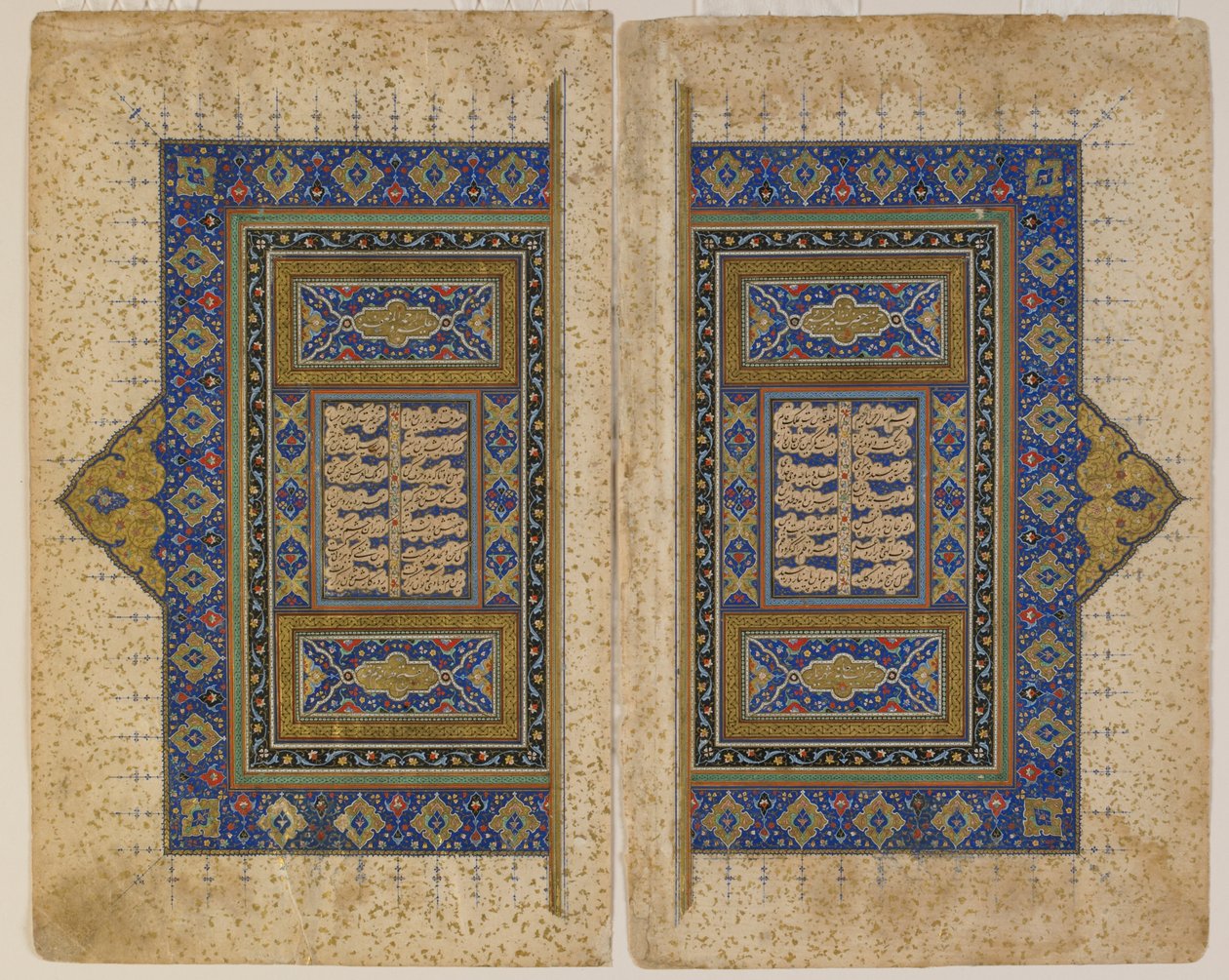 Dubbele frontispice uit een Khamsa (Kwintet) door Amir Khusraw Dihlavi, Tabriz, Iran, Safavid periode, 1530-40 door Persian School