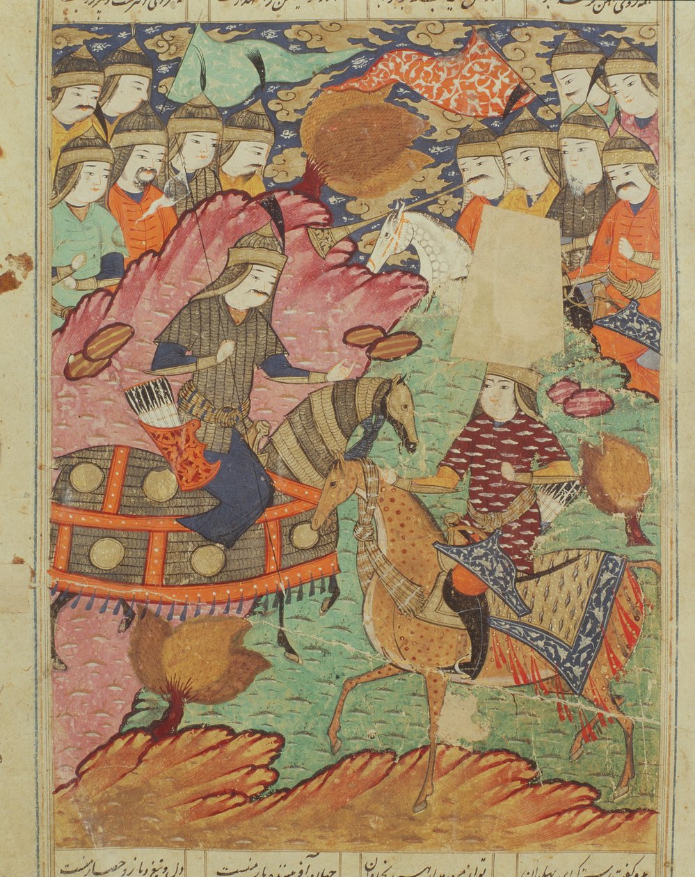 Duel te paard tussen Rostam en Afrasiab, illustratie uit de Shahnama (Boek der Koningen) door Abul-Qasim Manur Firdawsi (ca. 934-ca. 1020) 1619 door Persian School