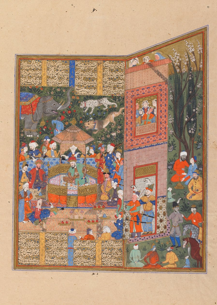 Folio uit Shahnama (Boek der Koningen) door Firdawsi; De gezanten van Salm en Tur voor Faridun door Persian School