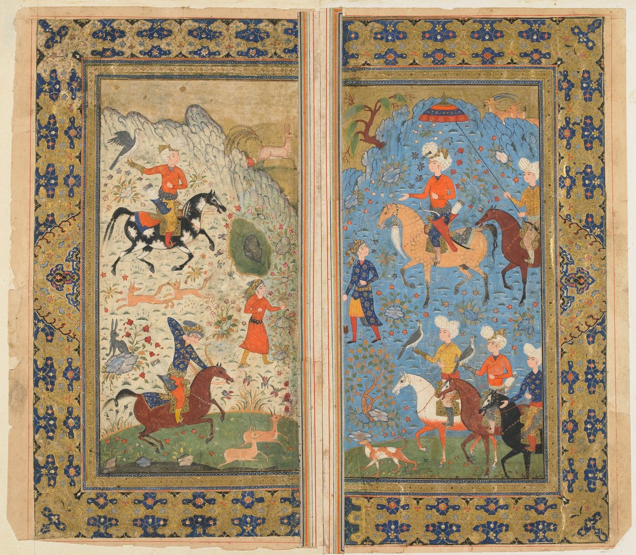 Folio uit Shahnama (Boek der Koningen) door Firdawsi; Een koninklijke jacht door Persian School