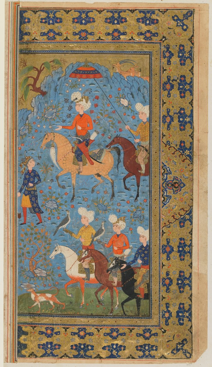 Folio uit Shahnama (Boek der Koningen) door Firdawsi; Een koninklijke jacht door Persian School