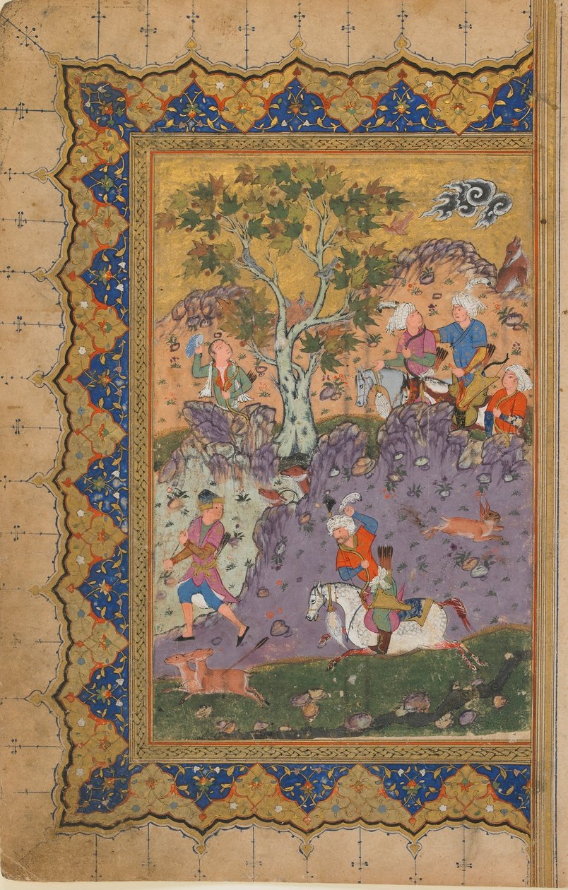 Folio uit een onbekende tekst; Een prins op jacht door Persian School