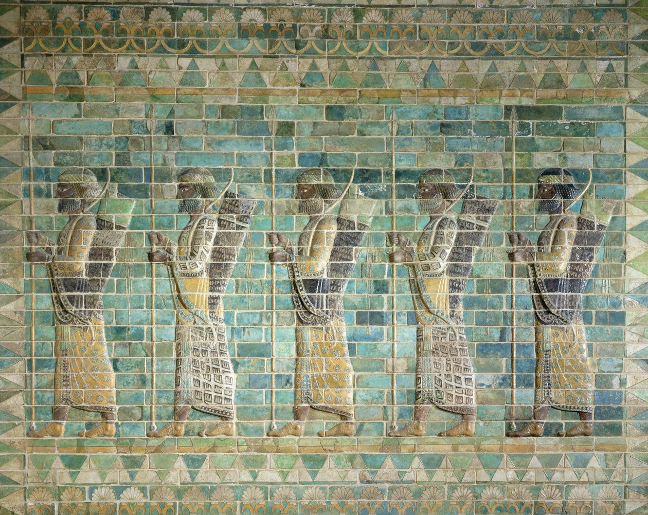 Fries van boogschutters, uit het Paleis van Darius de Grote (548-486 v.Chr.) in Susa, Iran, Achaemenidische Periode, ca. 500 v.Chr. (geglazuurde bakstenen) door Persian School