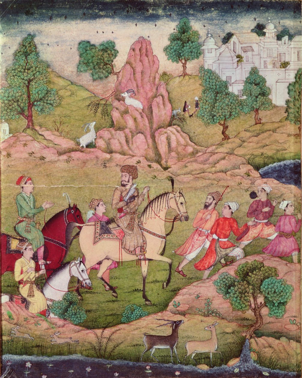 Jagen met een valk, Safavid dynastie (1502-1736) door Persian School