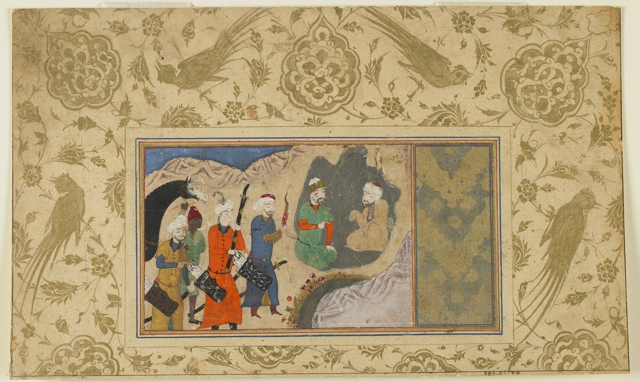 Iskandar bezoekt een kluizenaar, ca. 1500 door Persian School