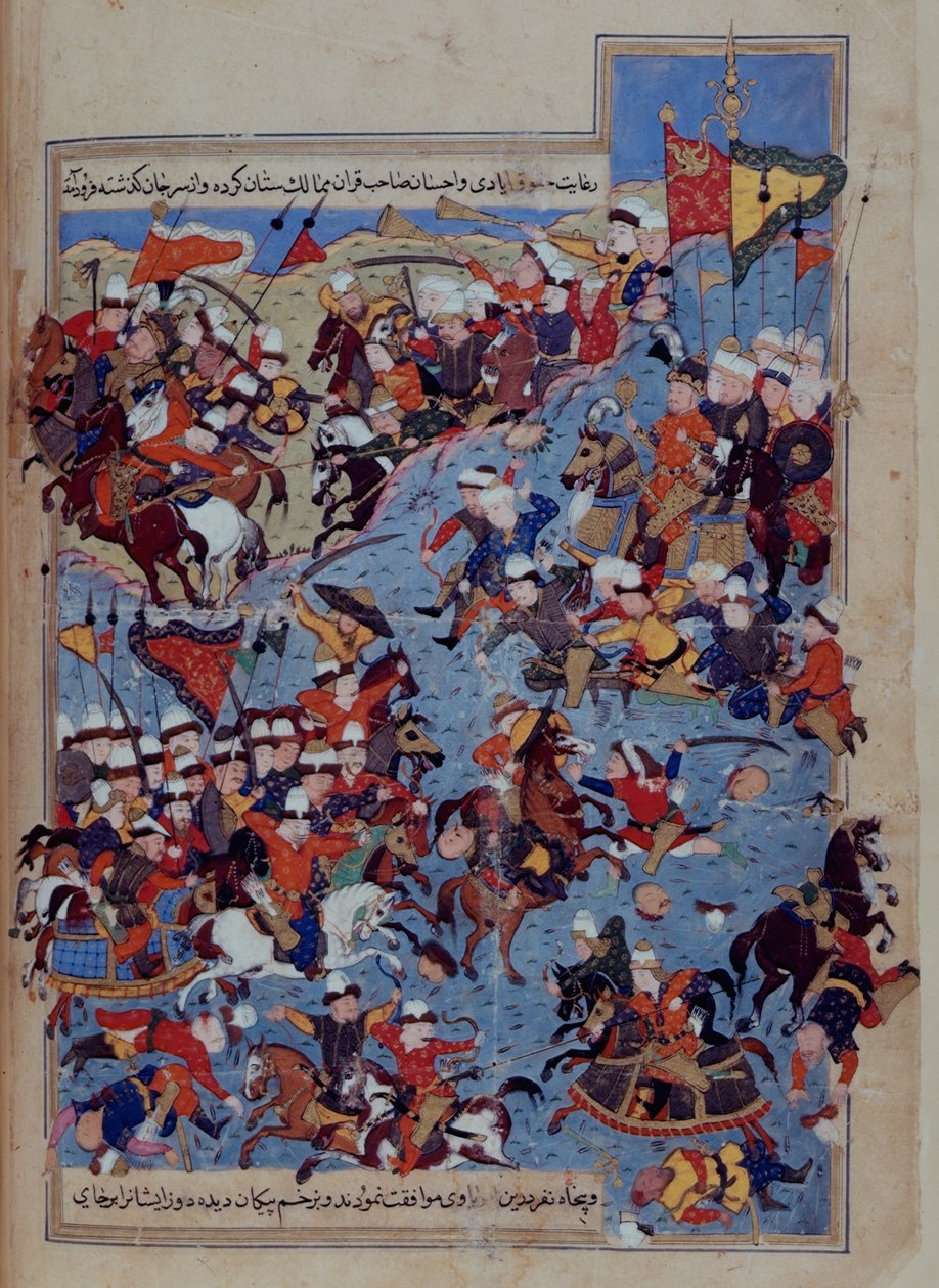 Slag tussen Timur (1336-1405) en Tuqtamish Khan in 1395, uit de 