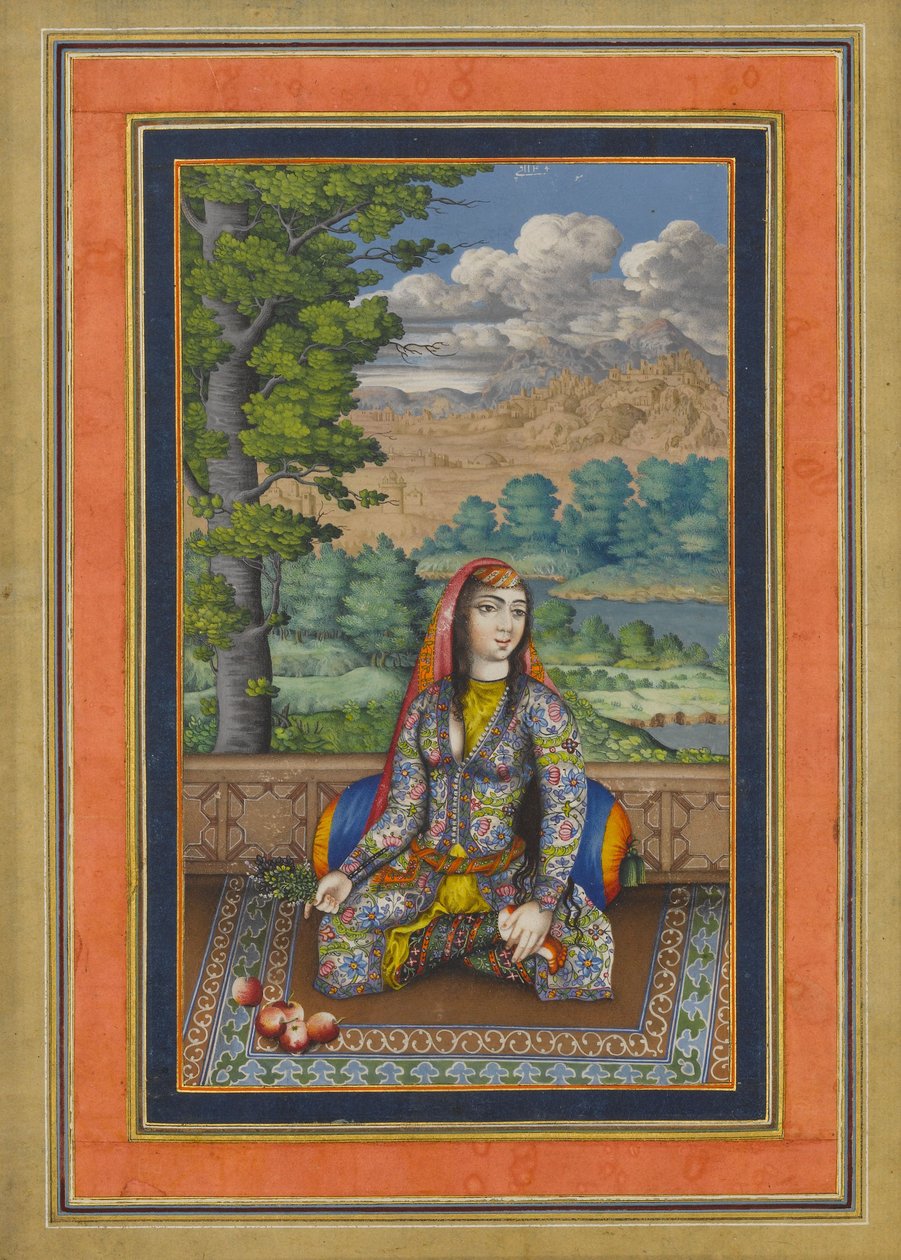 Portret van een Perzische dame, Folio uit het Davis Album, ca. 1736-37 door Persian School