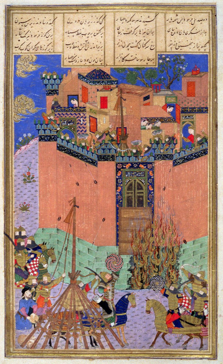 Rustam leidt het beleg van Gang Bihisht, illustratie uit de Shahnama (Boek der Koningen) door Persian School