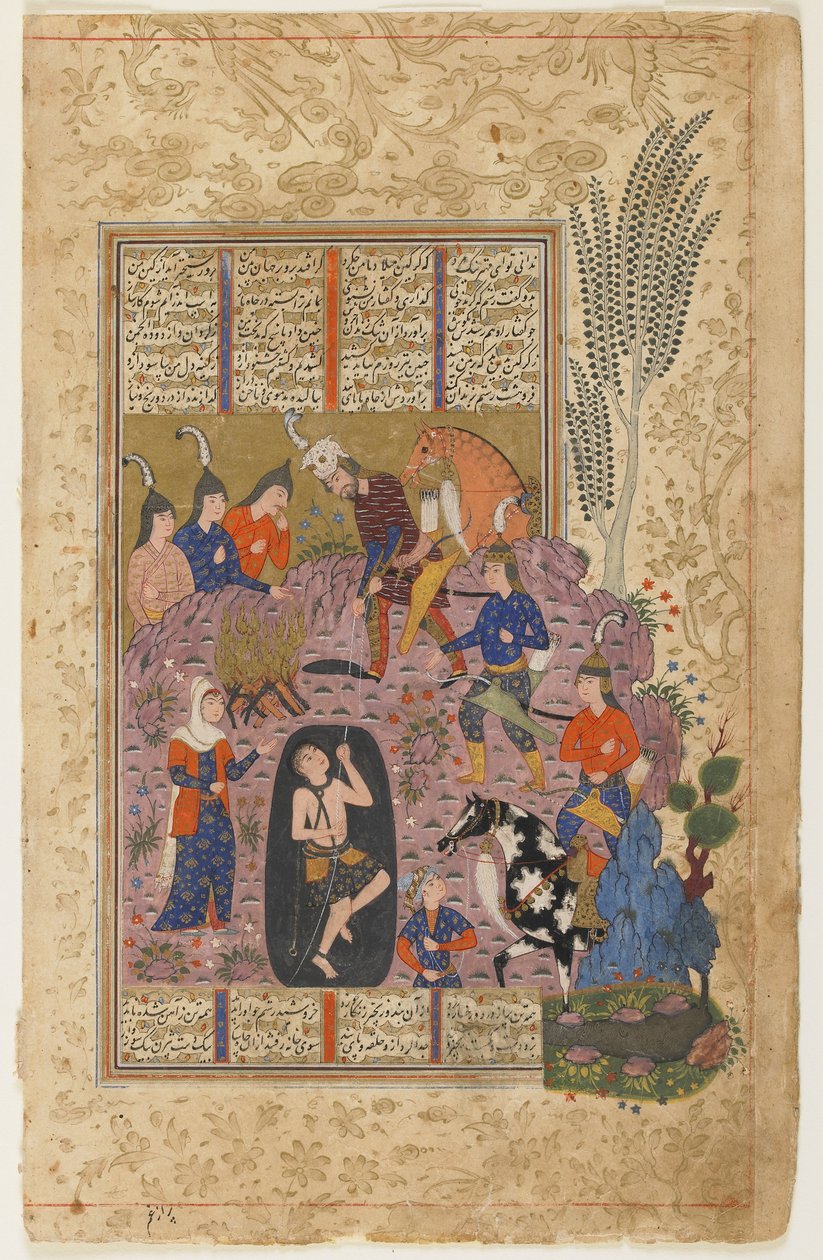 Rustam redt Bijan uit de put uit een Shahnama door Persian School