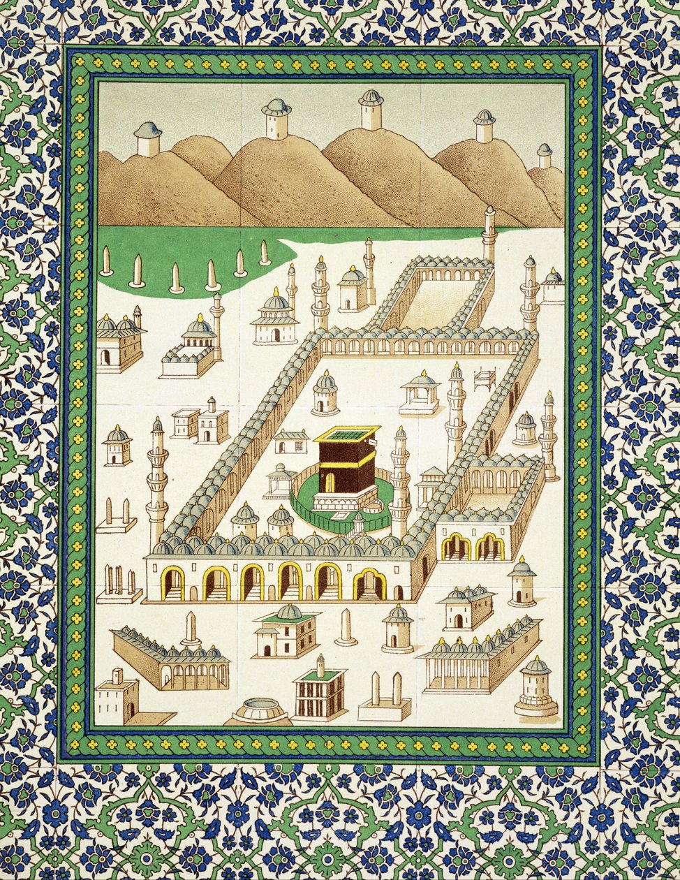 Schematisch overzicht van Mekka, met de Kaäba, uit een boek over Perzische keramiek door Persian School