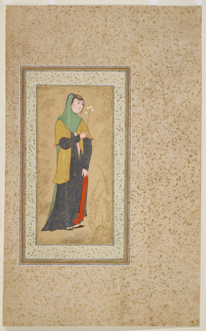 Vrouw met een bloemenkrans, ca. 1595 door Persian School