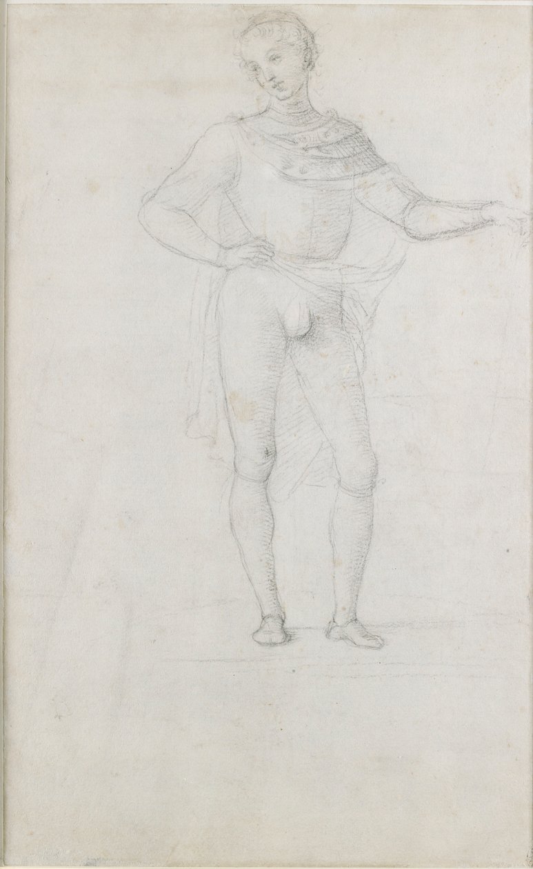 Een studie voor een figuur in een aanbidding van de wijzen, ca. 1470-1520 door Perugino