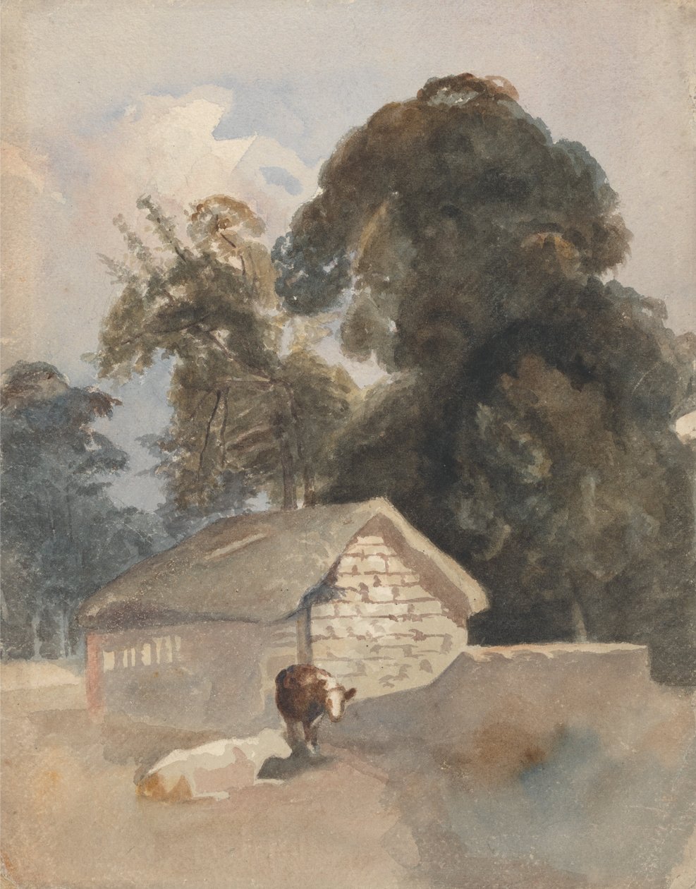 Landschap met koeien en schuur door Peter de Wint