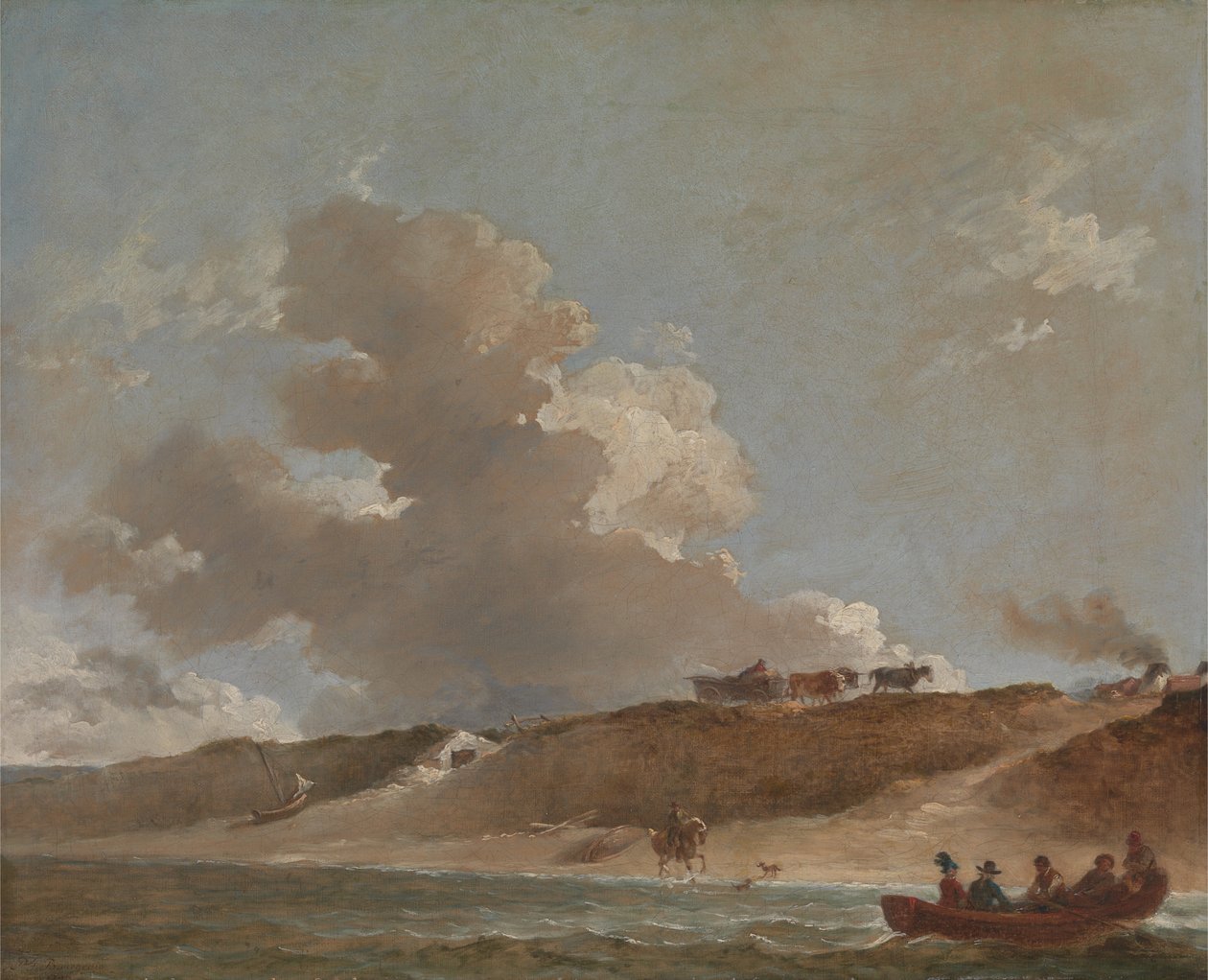 Kustlandschap met een veerboot door Francis Bourgeois