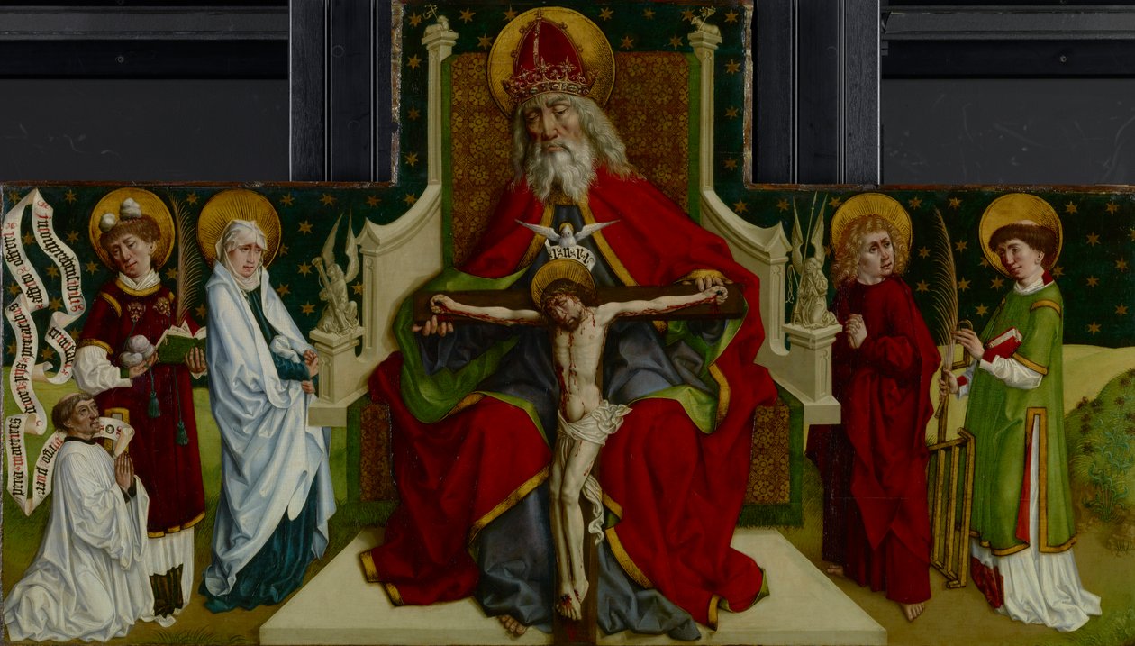 De Drie-eenheid met de Maagd, Heiligen Johannes de Evangelist, Stefanus en Laurentius en een schenker, 1479 door Peter Hemmel