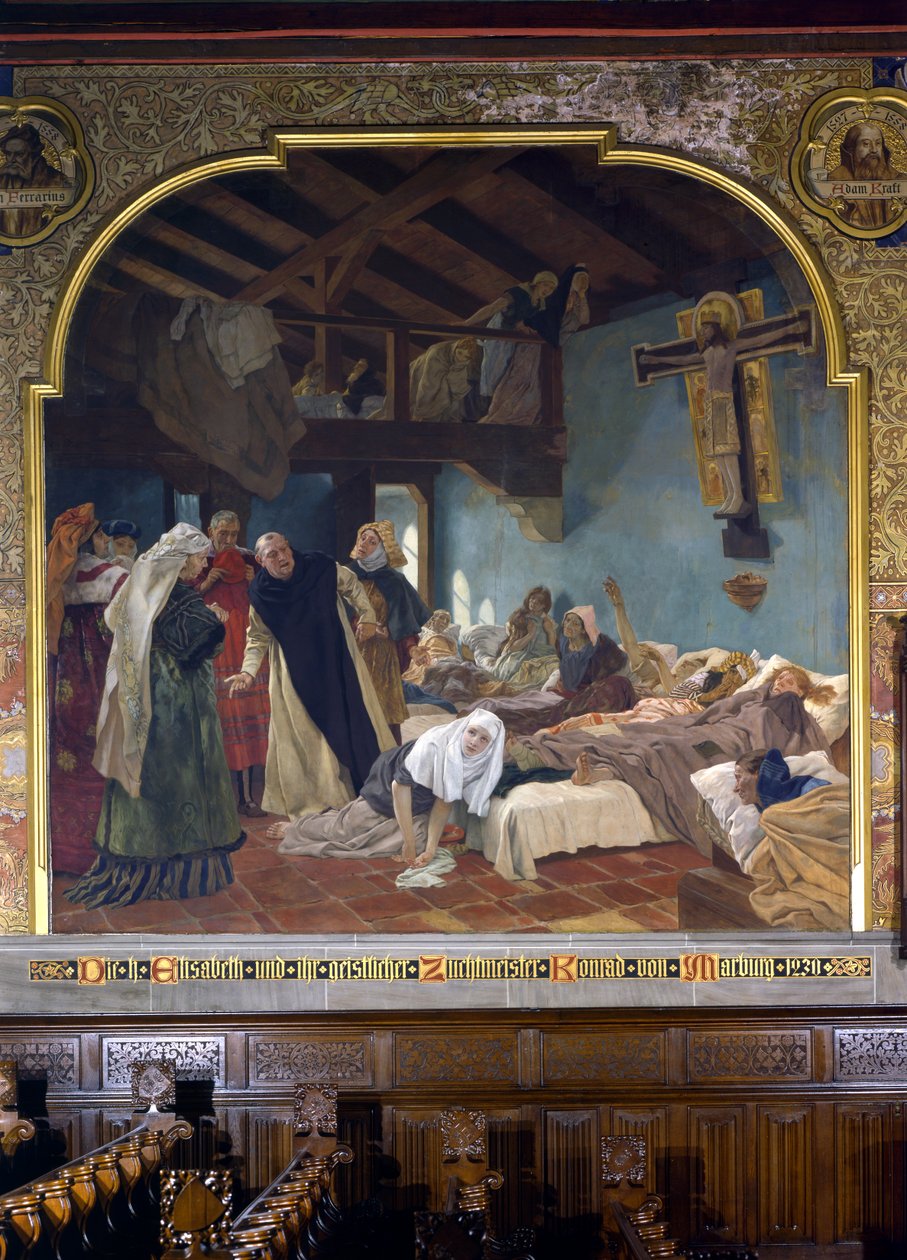 Sint Elisabeth en haar biechtvader Conrad van Marburg in 1230, 1903 door Peter Johann Theodor Janssen