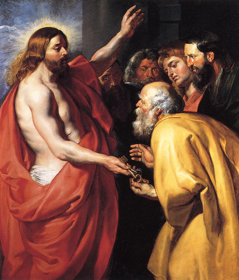 Christus overhandigt de sleutels aan Sint Petrus door Peter Paul Rubens
