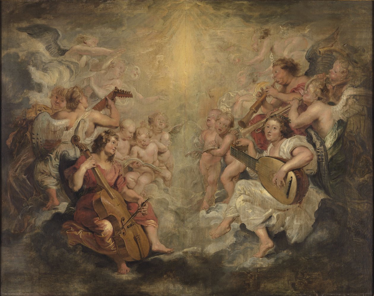 Muziekerende engelen in de hemel door Peter Paul Rubens