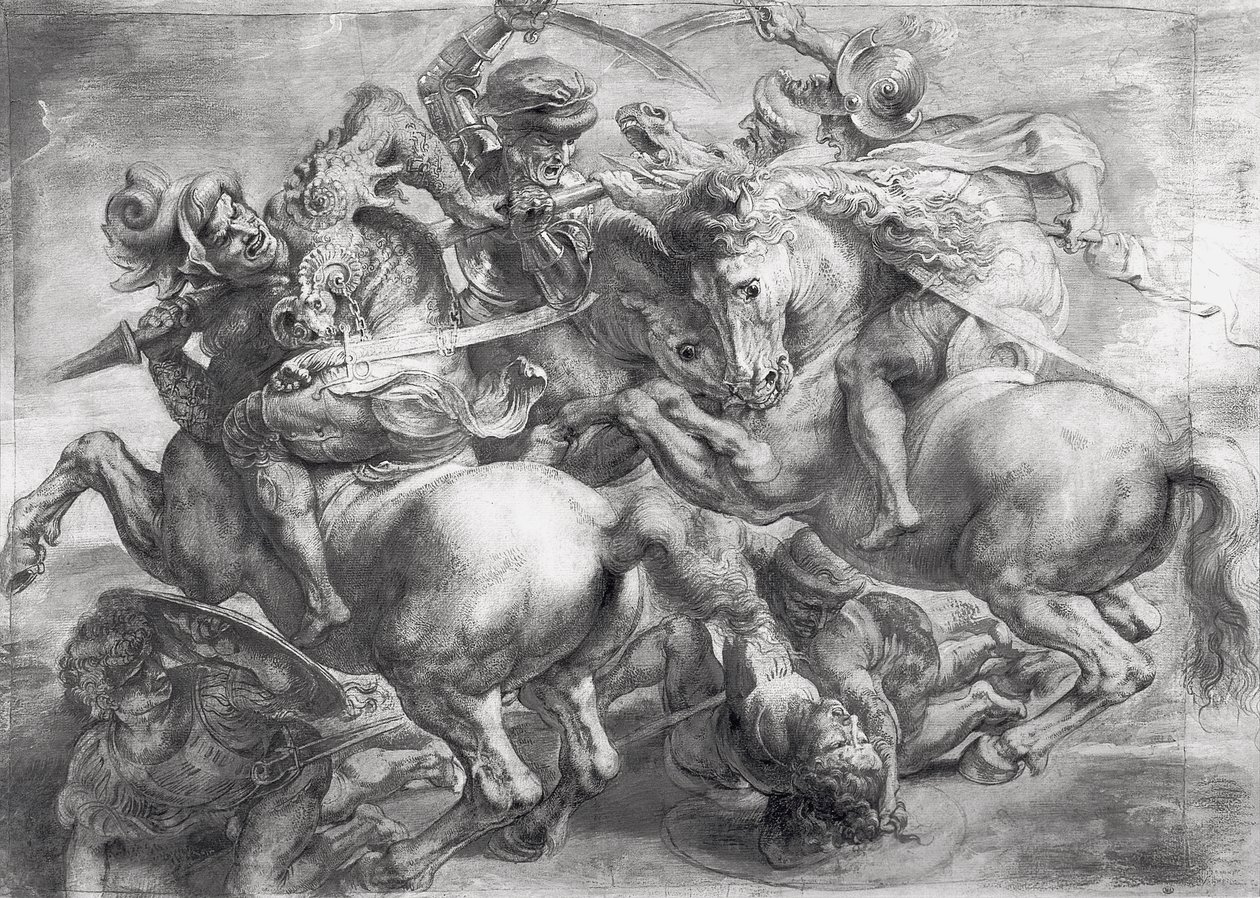 De Slag bij Anghiari na Leonardo da Vinci door Peter Paul Rubens