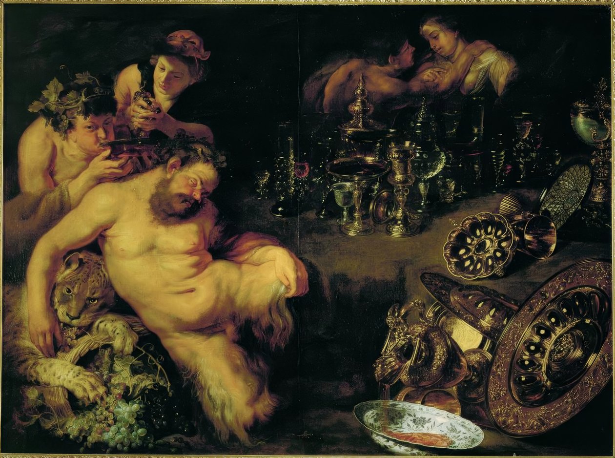 Dronken, slapende sater door Peter Paul Rubens