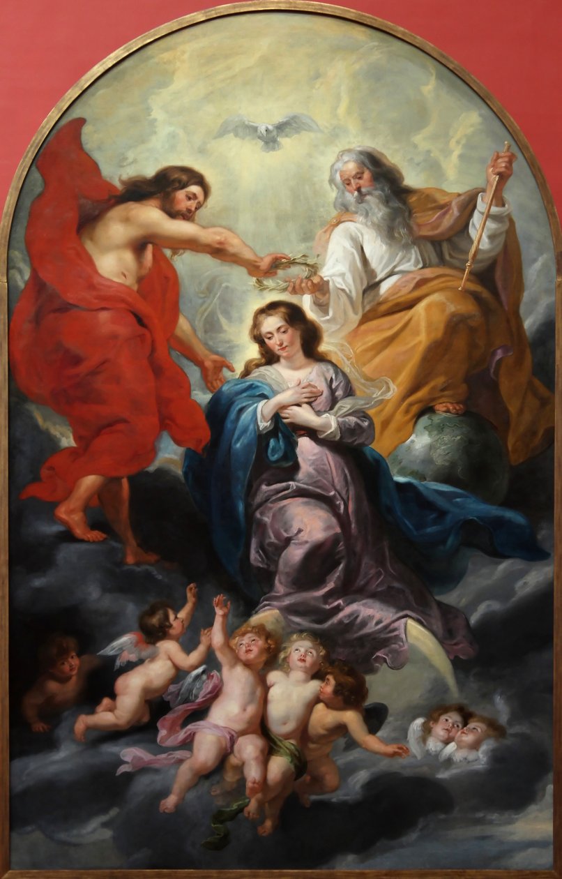 De Kroning van de Maagd door Peter Paul studio of Rubens
