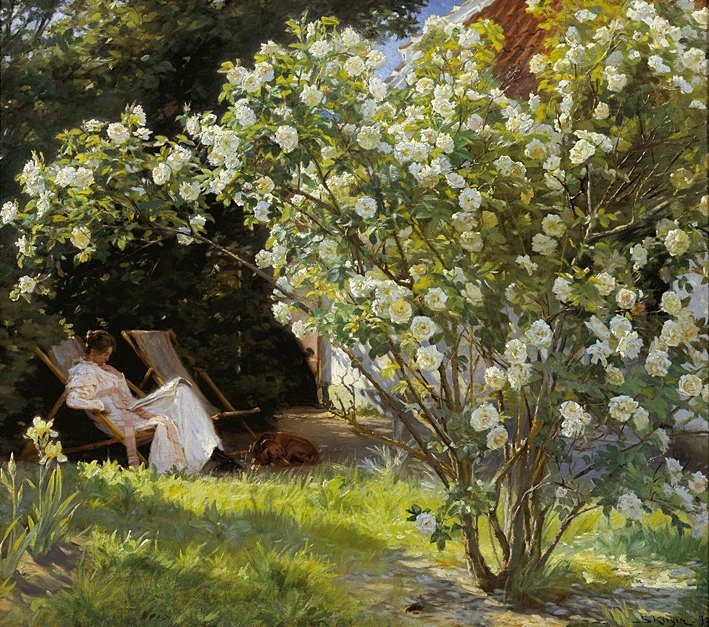 Marie in een ligstoel, lezend door Peder Severin Krøyer
