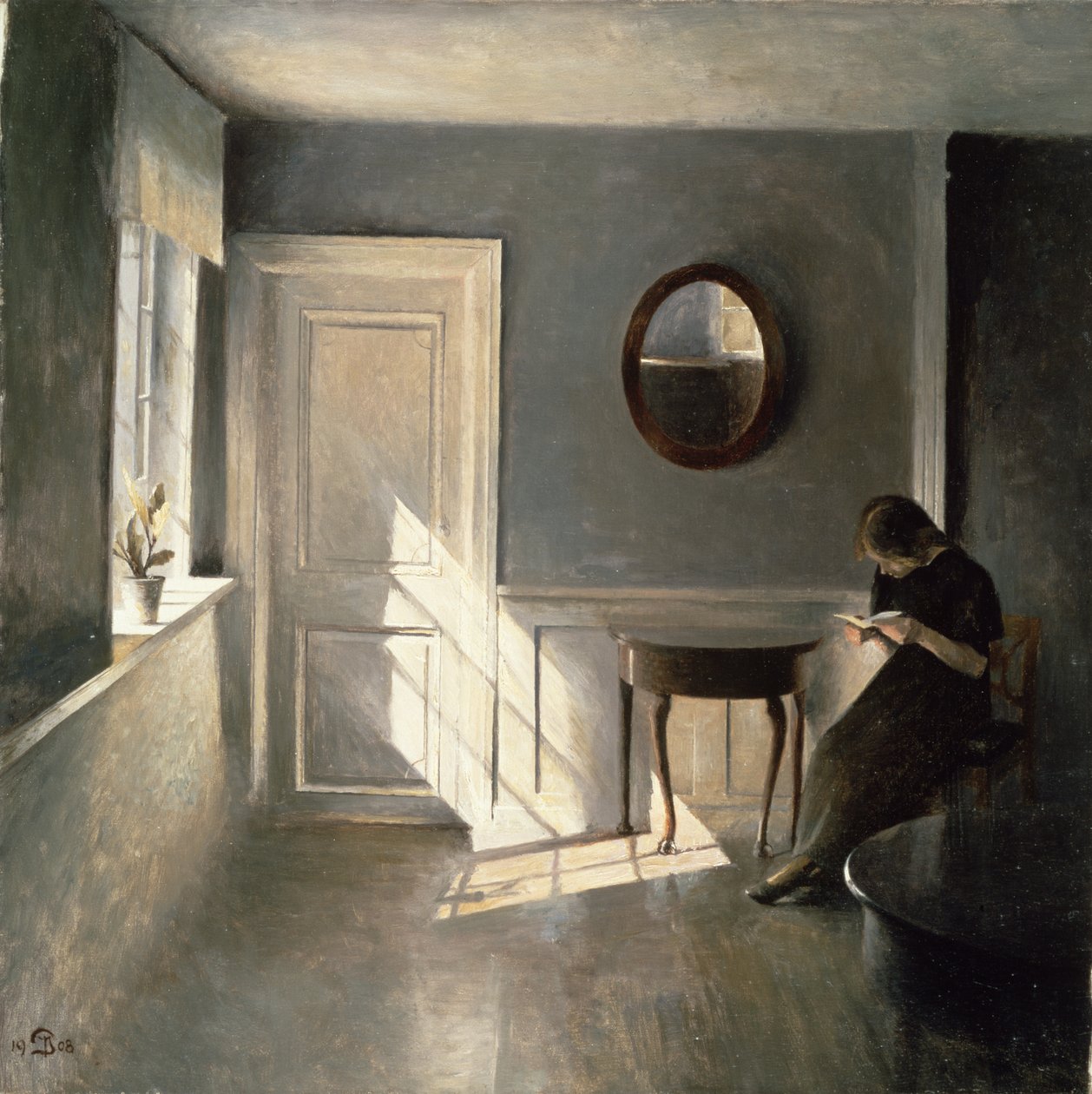 Meisje leest een brief in een interieur, 1908 door Peter Vilhelm Ilsted