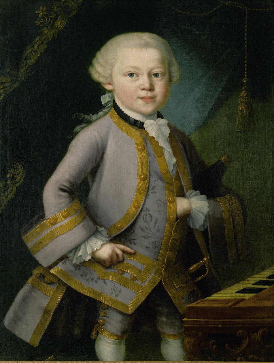 De jonge Mozart in hofkleding (olieverf op doek) door Peter Anton Lorenzoni