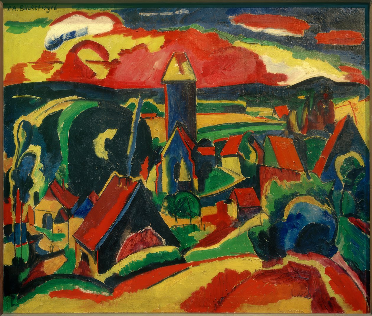 Dornberg (Uitzicht vanaf de Mühlenberg op Kirchdornberg) door Peter August Böckstiegel
