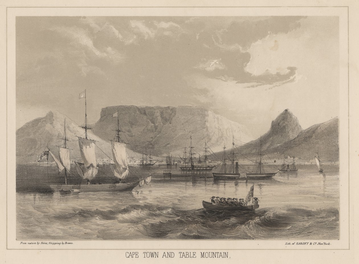 Kaapstad en de Tafelberg, litho door Sarony en Co. door Peter Bernhard Wilhelm Heine