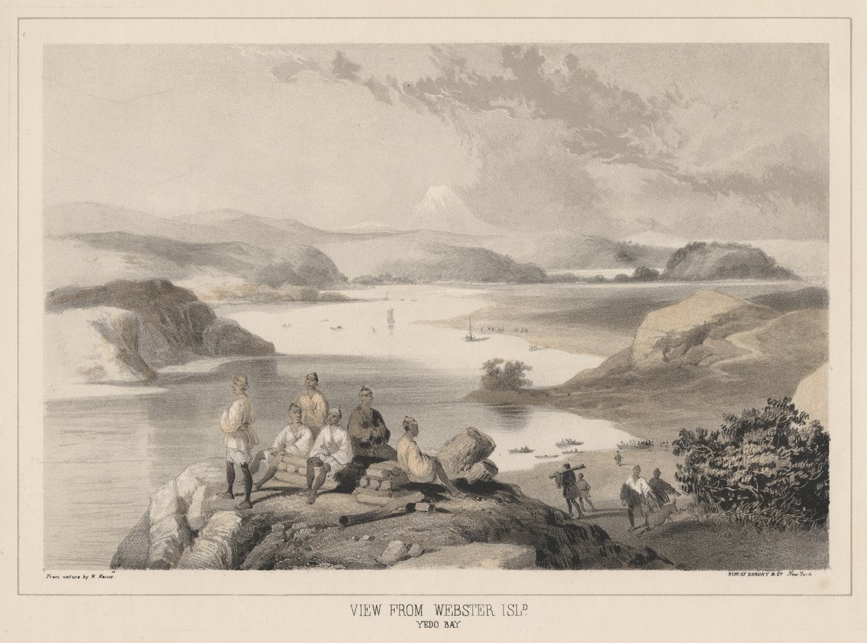 Uitzicht vanaf Webster Island, Yedo Bay, litho door Sarony en Co., 1855 door Peter Bernhard Wilhelm Heine