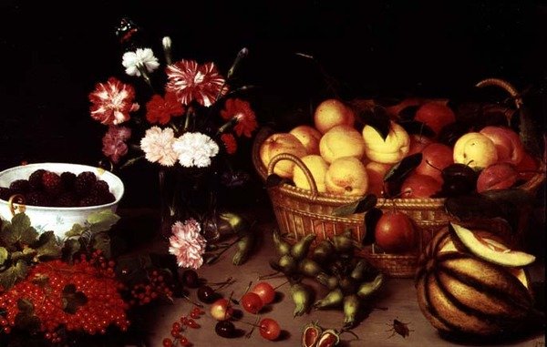 Stilleven van Bloemen en Fruit door Peter Binoit