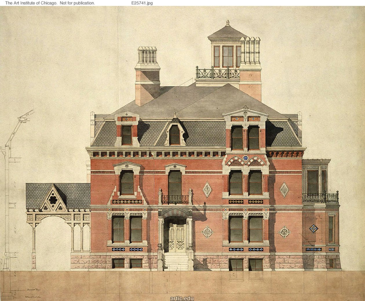Eliphalet W. Blatchford House, Chicago, Illinois, LaSalle Street Elevation en gedeeltelijke sectie door Peter Bonnett Wight