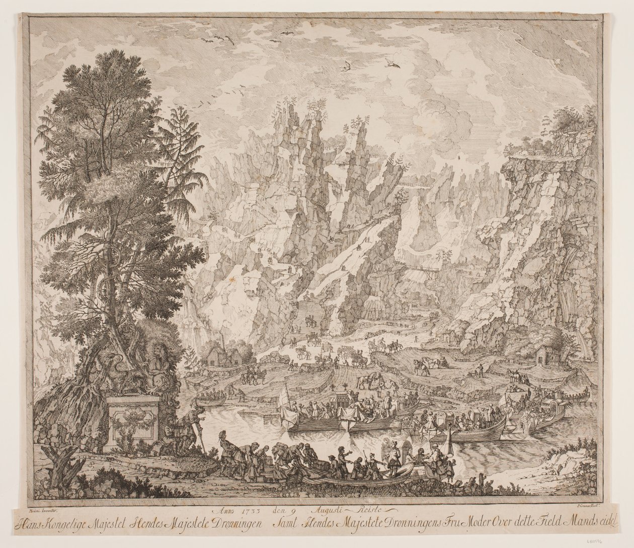 Anno 1733 den 9. Augusti reisde Zijne Koninklijke Majesteit, Hare Majesteit de Koningin en Hare Majesteit de Koningin-moeder over dit veld Mandsseidet door Peter Cramer