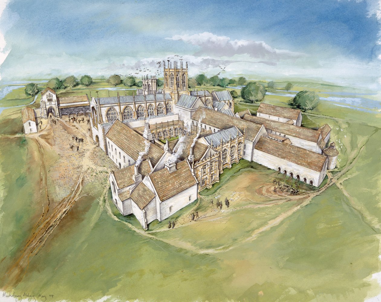 Muchelney Abbey, 16e eeuw, ca. 1990-2010 door Peter Dunn