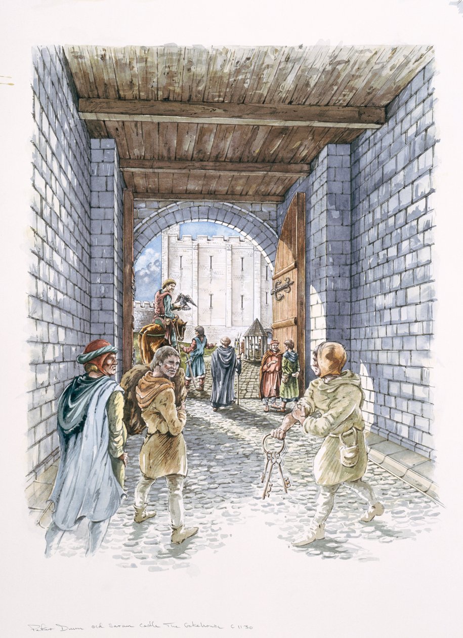 De kasteelpoort, Old Sarum, Wiltshire, ca. 1130, 1994 door Peter Dunn
