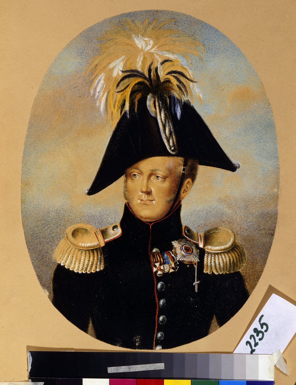 Portret van tsaar Alexander I Pavlovitch (1777-1825) met verschillende onderscheidingen door Peter Ernst Rockstuhl