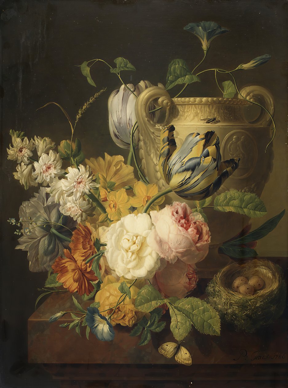Bloemen bij een Stenen Vaas, 1786 door Peter Faes