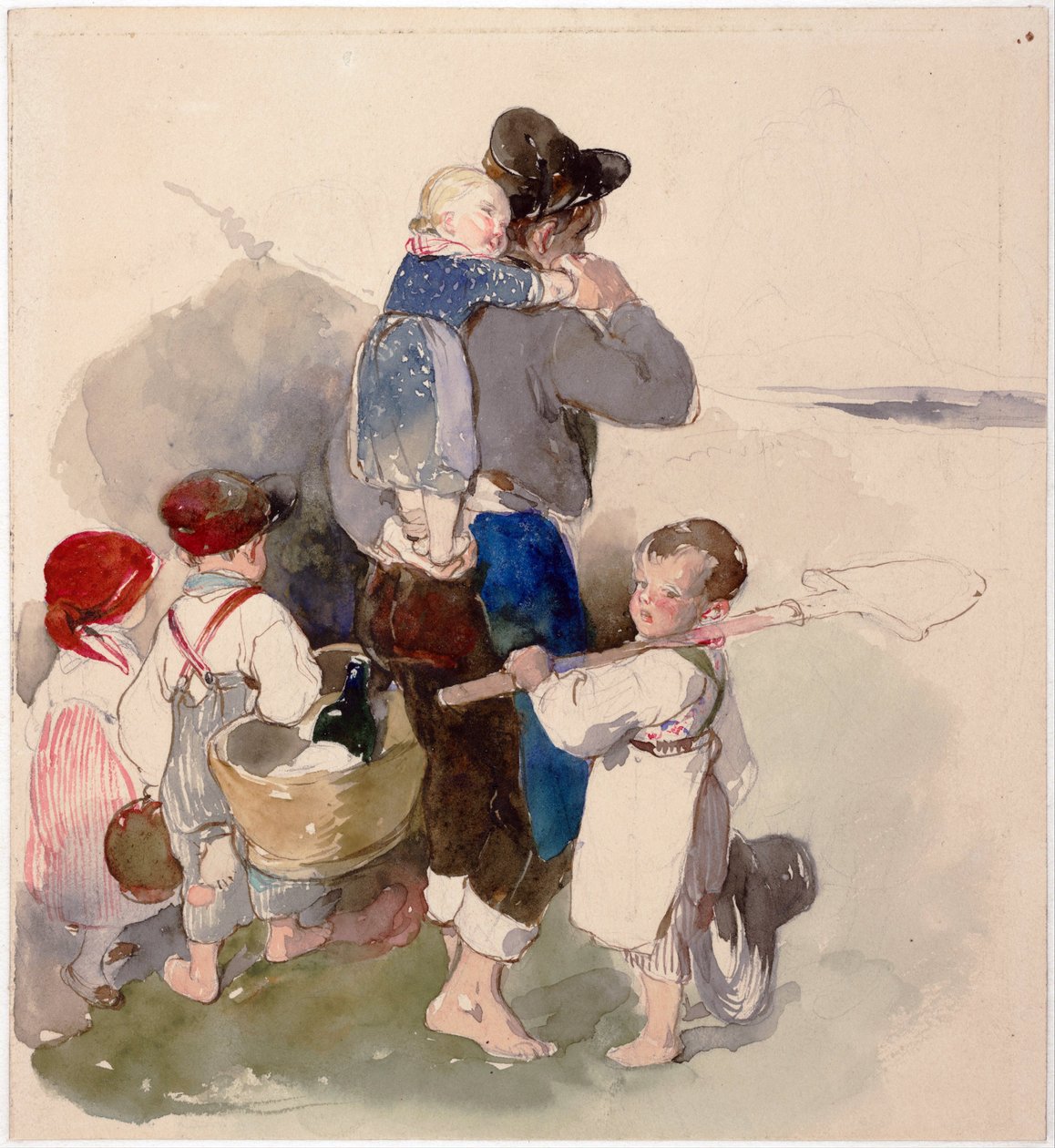 Kinderen op weg naar het werk op de velden door Peter Fendi