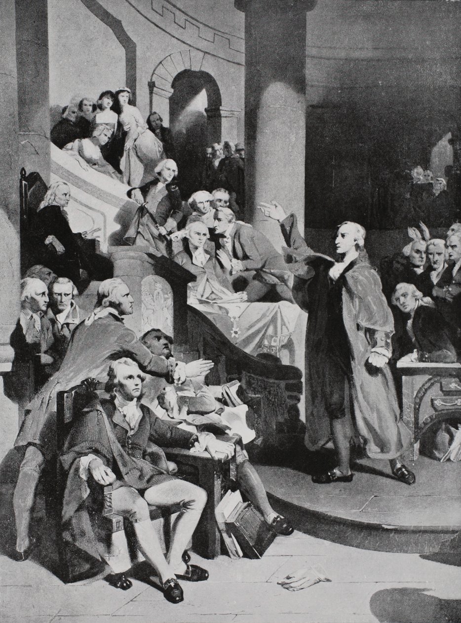 Patrick Henry die zijn beroemde toespraak houdt in het Huis van Burgesses door Peter Frederick Rothermel