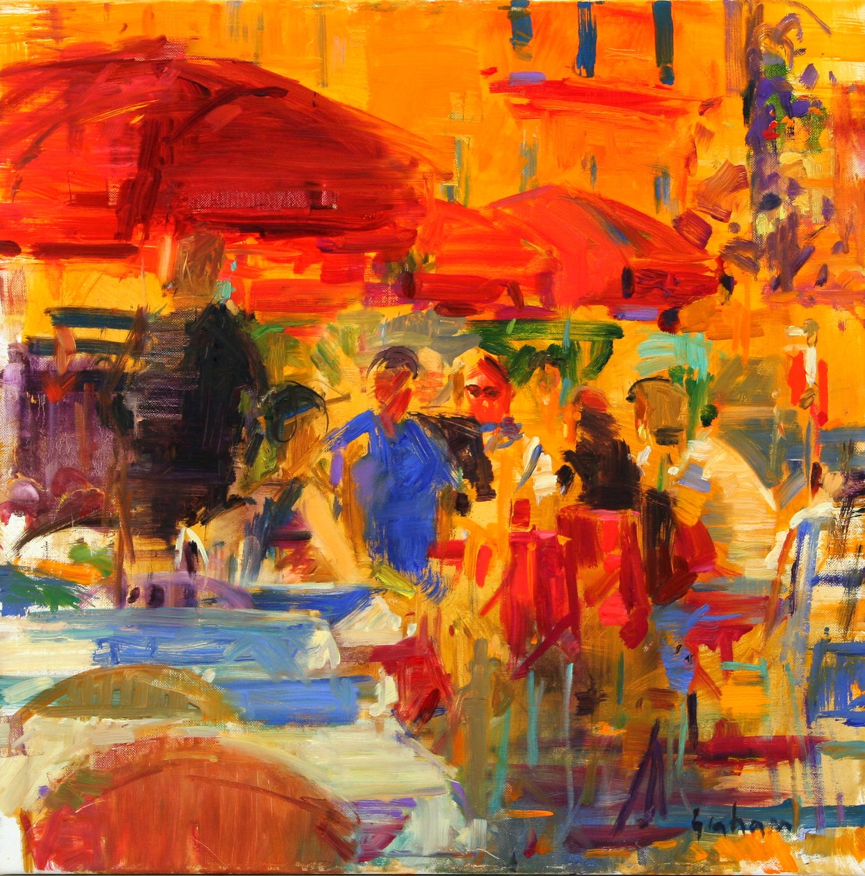 Lunch op het terras, Villefranche-sur-Mer (olieverf op doek) door Peter Graham