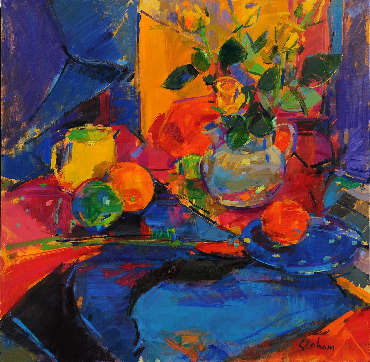 West End Roses, 2021 (olieverf op doek) door Peter Graham
