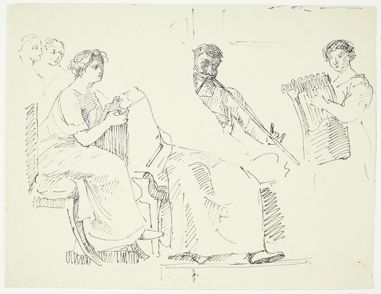 Kopie naar antieke fresco in het museum van Napels. Muziekscène door Peter Hansen