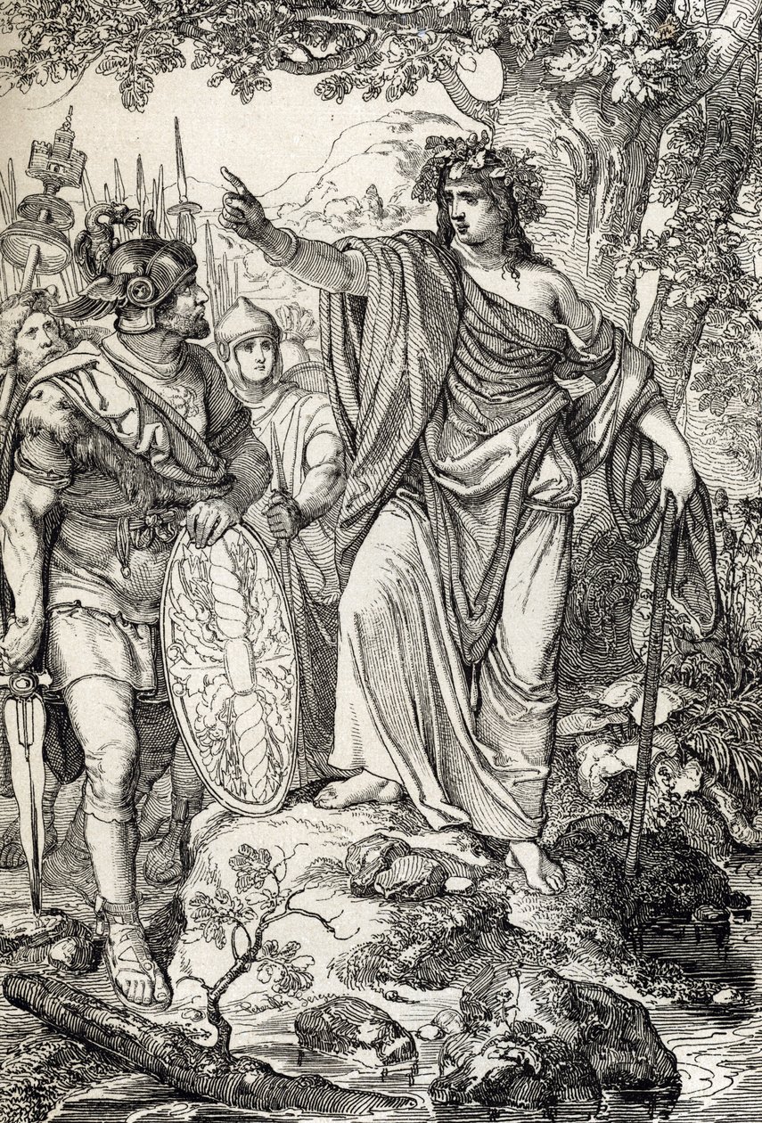 Campagnes van Germanicus: Nero Claudius Drusus Germanicus (38-9 v.Chr.) en zijn leger ontmoeten een jonge vrouw in de regio