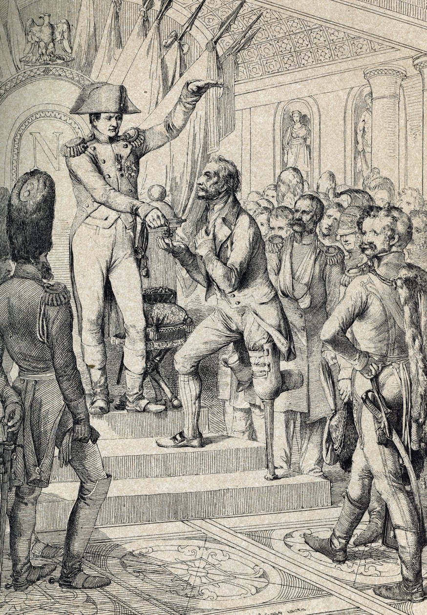 Eerste uitreiking van de kruisen van het Legioen van Eer (opgericht in 1802) in de Kerk van de Invalides op 14 juli door Peter Johann Nepomuck Geiger