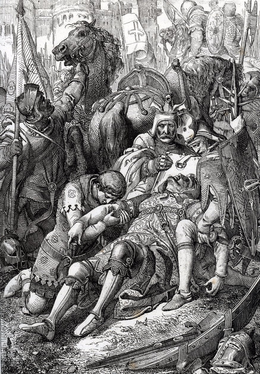 Koning Willem de Veroveraar gewond door zijn zoon Robert II van Normandië bij het fort van Gerberoy door Peter Johann Nepomuck Geiger