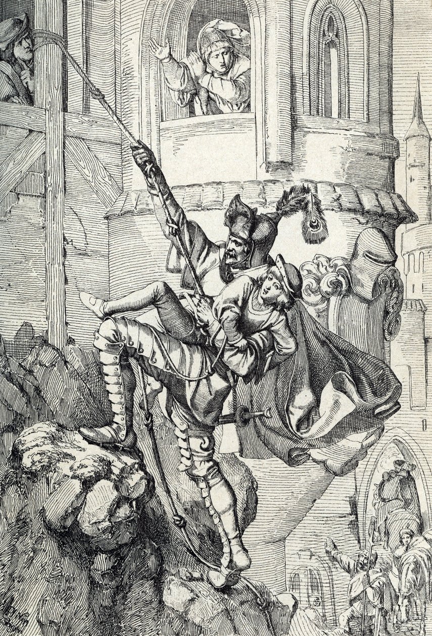 Prinzenraub: Ontvoering van de prinsen Ernst en Albert, zonen van Frederik II van Saksen in juli 1455 door de ridder Kunz von Kaufungen door Peter Johann Nepomuck Geiger