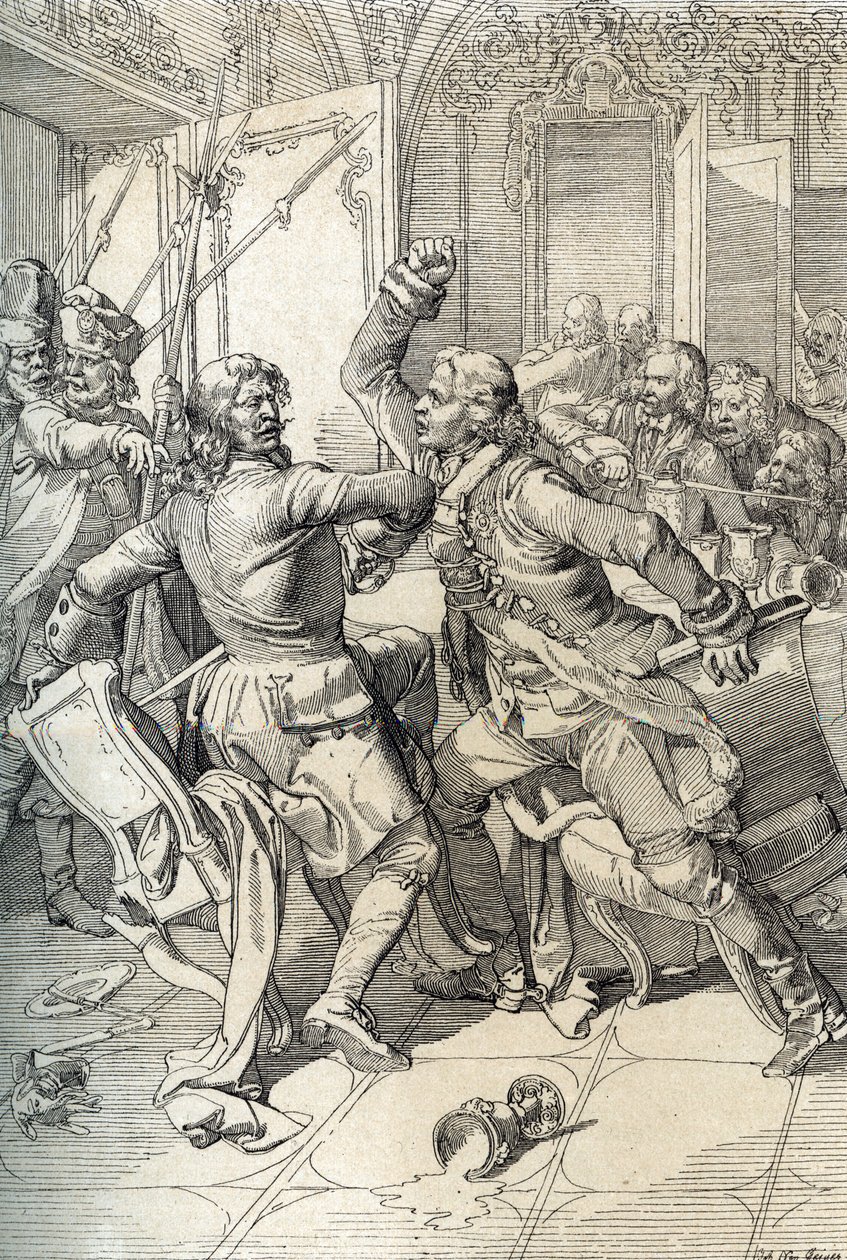 Streltsy-opstand: arrestatie van leden van de Streltsy-regimenten na hun opstand in 1698 tegen de progressieve innovaties van tsaar Peter de Grote, Rusland door Peter Johann Nepomuck Geiger