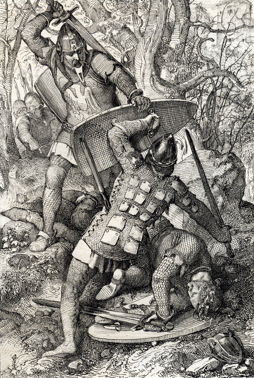 De dood van Ernst II van Zwaben (1010-1030) in een gevecht tegen de bisschop van Konstanz, Duitsland door Peter Johann Nepomuck Geiger