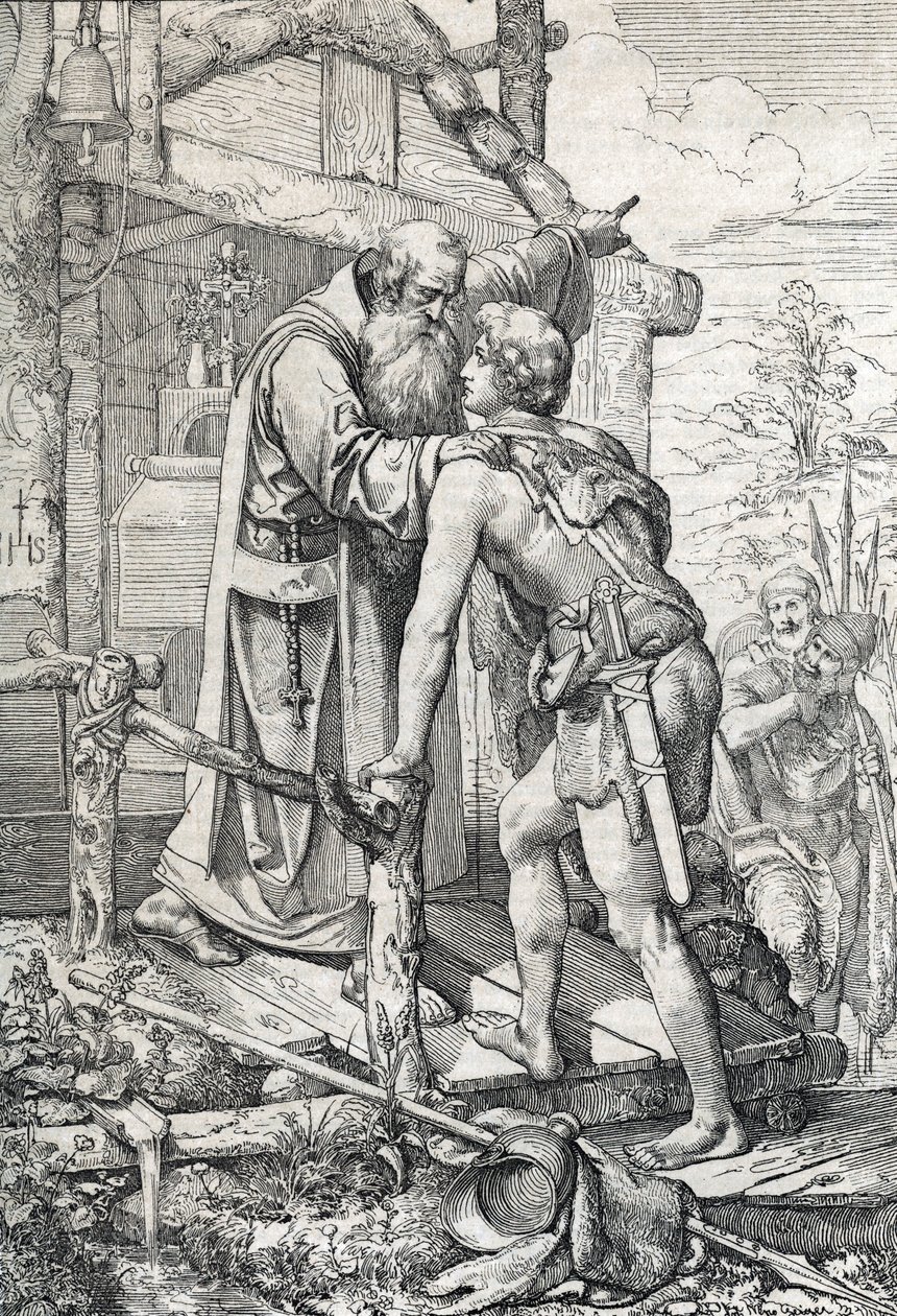 De jonge Odoaker (ca. 433-493) ontvangt de zegen van Severin, Apostel van Noricum, ca. 470 door Peter Johann Nepomuck Geiger
